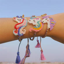 Pulseira artesanal de unicórnio com borlas, bracelete fofo de borla para mulheres crianças arco-íris cavalo animal boêmio joia de charme presente 2024 - compre barato