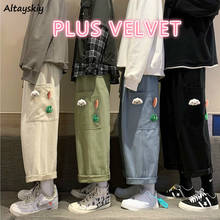 Cargo Pants Women Couple Unisex Velvet High Waist Trouser Japanese Syle Cuffs Ankle-length Pockets BF Streetwear Cute Harajuku 2024 - buy cheap