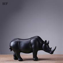 Buf moderno abstrato preto rinoceronte estátua resina ornamentos decoração para casa acessórios presente geométrica resina escultura 2024 - compre barato