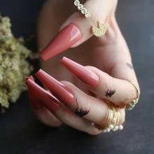 Deep coral Acrylic nails 24pcs fake nails ballet UV glossy available Extra fasle nails gel full sets Long 2024 - buy cheap