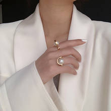 SRCOI Imitation Pearls Geometric Hollow Chic Ring Literature Art Reversible Design Simple Wedding Bridal Finger Ring Female 2020 2024 - buy cheap