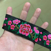 ZERZEEMOOY-Cinta de tejido Jacquard de alta calidad, fondo negro con patrón de flores rosas y encaje de cinturón, 1,6 pulgadas, 41mm, 7 yardas/lote 2024 - compra barato