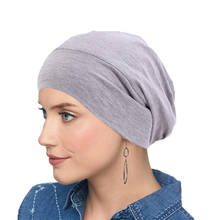 Helisopus novo algodão sólido muçulmano elástico turbante quimio câncer boné mancha forro noite boné de sono gorro cabeça cachecol turbantes hijab 2024 - compre barato