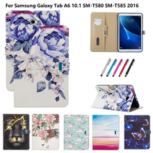 Capa carteira para samsung galaxy tab a6 a, 6 2016 10.1 t585 t580 com flor de unicórnio e espaço para cartões 2024 - compre barato