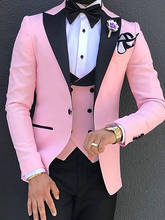 New Pink Men's 3-Pieces Suit Casual Solid Slim Fit Peak Lapel Tuxedos Double-breasted Vest For Wedding (Blazer+vest+Pants) 2024 - buy cheap