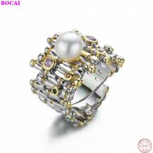 BOCAI S925 Sterling Silverrings For Women Pearl Opening Lady Ring Retro Jewelry Small Ornaments New Style Fashion Female Ring 2024 - buy cheap