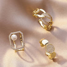 Модные креативные модное женское геометрическоесапфировое кольцо с кристаллами циркона кольца для женщин Регулируемый Золотое Цвет открытые, кольца на палец ювелирные изделия для девочек Подарки 2024 - купить недорого