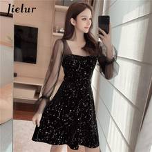 Jielur Sexy Dress Women Spring Autumn Long-sleeved Mesh Stitching Korea Dress Female Elegant Party Clubwear Chic Vestidos Mujer 2024 - buy cheap