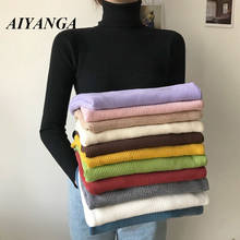Suéter feminino com manga comprida, blusão feminino de malha com gola alta, agasalho quente para outono e inverno 2021 2024 - compre barato