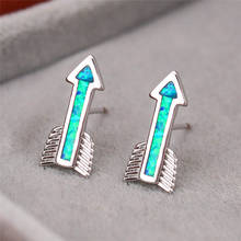 Unique Arrow Blue/White Fire Opal Geometric Stud Earrings For Women White Gold Engagement Promise Earring Female Wedding Jewelry 2024 - buy cheap