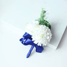 White Wedding Witness Corsage Boutonniere Pin Flower Blue Ribbon Groom Boutonniere Brooch Corsage Wedding Planner Marriage Decor 2024 - buy cheap