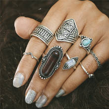 Anéis geométricos boho e prateados para mulheres, estilo étnico, vintage, acessórios, anéis de resina, joias, traje de anel feminino 2024 - compre barato