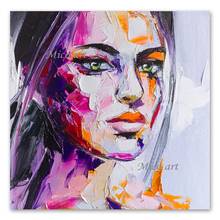 Hand-painted Colors Lady Face Oil Painting 1 Panel Art Wall Hangings Girl Portrait Wall Canvas Picture Artwork For Decor 2024 - buy cheap