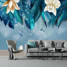 Milofi papel de parede 3d personalizado, mural pintado à mão plantas tropicais, flores, plano de fundo, decoração de parede, pintura decorativa wa 2024 - compre barato