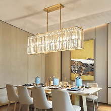 Lustre de cristal de jantar, luminária de luxo com tecnologia retangular cromada para decoração da casa, para sala de jantar 2024 - compre barato