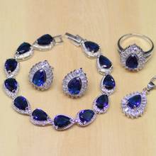 Drop Blue Sapphire White CZ Women 925 Sterling Silver Jewelry Sets Earrings/Pendant/Necklace/Ring/Bracelet T186 2024 - buy cheap