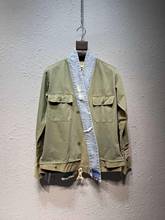 men streetwear distressed  denim patchwork  cardigan kimino shirt 2024 - buy cheap