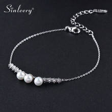 SINLEERY Elegant White Pearl Women Bracelet Rose Gold Silver Color Chain Inlay Zircon Friednship Bracelet Jewelry SL004 SSH 2024 - buy cheap