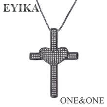 EYIKA-collar con colgante de Cruz de corazón Lvory para mujer, cadena con colgante de circonia cúbica completa, pavé AAA, color negro/blanco, joyería de moda 2024 - compra barato