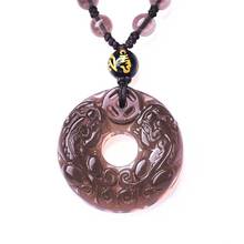 Colgante de Pixiu de obsidiana de hielo negro, colgante de círculo de Jade, colgantes de la suerte con cadena, joyería de Jade 2024 - compra barato