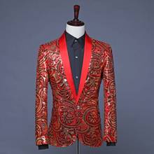 Floral Sequins Blazer for Men Casual Stage Costume Party Nightclub Ball Suit Shawl Collar Slim Fit Jacket 2024 - buy cheap