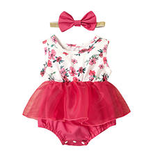 Cute Summer Clothing Newborn Baby Girls Sleeveless Romper Dress Sunflower Print Mesh Tutu Jumpsuits and Bow Headband 2pcs Outfit 2024 - buy cheap