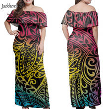 Jackherelook verão moda feminina vestido sexy fora do ombro vestidos polinesain tribal floral impressão maxi vestido longo mujer 2024 - compre barato