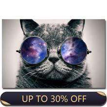 Животное кошка в очках галактика кошка в очках Забавный художественный плакат печатная картина для гостиной украшение дома Картина на холсте 2024 - купить недорого