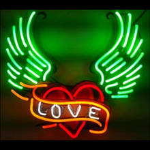 Neon Sign Love Wing with Heart Neon light Neon Wall Sign Wed Window Advertise Lamp Decorate Home color Handmade Real glass TUBE 2024 - buy cheap