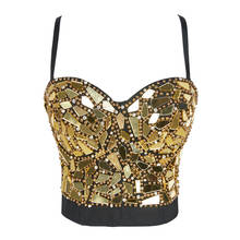 Atoshare Sexy Gold Corset Glass Mirror Beaded Rhinestone Bustier Push Up Crop Top Rave Festival Clothing 2024 - buy cheap