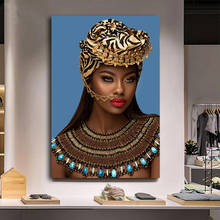 Pintura en lienzo de mujer desnuda Africana dorada india con labio rojo, carteles e impresiones, imagen artística de pared escandinava para sala de estar 2024 - compra barato