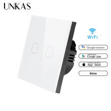 UNKAS Alexa Google Home 86 Type Touch Switch 2 gang 1 way wifi light switch White APP Wireless Remote EU Standard 2024 - buy cheap