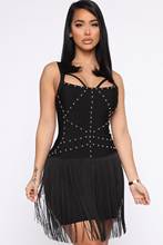 Hight Quality Autumn New Black Sexy Spaghetti Straps Backlesd Rivet Tassel Mini Bandage Dress 2020 Sexy Night Club Party Dress 2024 - buy cheap