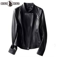 Classic Women Stand Collar Moto Biker Genuine Leather Jacket Slim Fit Short Coat Spring Autumn Ladies Sheepskin Jacket 4XL 2024 - buy cheap