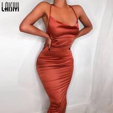 LAISIYI Neon Satin Lace up 2020 Summer Women Bodycon Long Midi Dress Sleeveless Backless Elegant Party Outfits Sexy Club Clothes 2024 - buy cheap