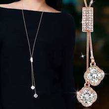Fashion Necklaces Crystal Jewelry Clover Leaf Leaves Necklace Pendant Long Sweater Twist Chain Necklace For Women 2024 - buy cheap