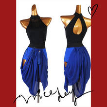 Vestido de baile latino para mujer, azul y negro vestido de baile, vestido de Tango Flamenco, Rumba, ChaCha, vestido de competición Latino azul lq219 2024 - compra barato