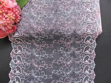 Tela de encaje bordado Bilateral, malla gris, azul, corazón, flores rosas, cintas de adorno, materiales para costura artesanal, 22cm, 13 yardas 2024 - compra barato