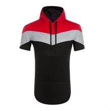 2019 marca roupas de três cores costura masculina camiseta masculina de luxo camiseta de fitness lazer esportes masculino com capuz camiseta 2024 - compre barato