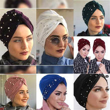 Muslim beading Hijab scarf Women twist Turban cap turban mujer india Head Wrap Scarf Stretch Beanie Bonnet Chemo turbans 2024 - buy cheap