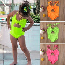 1-5 Years Kids Baby Girls Swimsuit Toddler Bikini 2020 Summer Bow Tie One Piece Bathing Suit For Girls Swimwear Solid Beach Suit 2024 - buy cheap