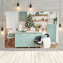 Avezano Christmas Kitchen Photography Background Green Cupboard Wooden Floor Decoration Baby Portrait Backdrop for Photo Studio 2024 - buy cheap