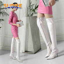 Winter Women Over Knee Boots Thin Spike Heels White Red Patent Leather Pointed Toe Lady Sexy Party Dancing Long Thigh High Boots 2024 - buy cheap