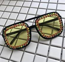 Gafas de sol de arcoíris para mujer, lentes creativas de lujo con cuentas de diamante, cuadradas, amarillas, UV400 2024 - compra barato