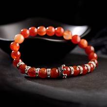 Модный Темно-красный браслет с натуральным камнем и бусинами, дизайн серебряного цвета, корона, тянущиеся браслеты, браслеты для женщин и мужчин 2024 - купить недорого