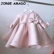 2021 New Spring Girls Dress Pink Long Sleeve Satin Bow Party Hoster Piano Competition Flower Girl Dresses for Weddings E1030 2024 - buy cheap