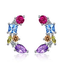 Female Luxury Rainbow Crystal Small Earrings Vintage Silver Color Stud Earrings For Women Dainty Bride Geometry Wedding Earrings 2024 - buy cheap