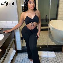 FQLWL Summer Streetwear Black Jumpsuit Women Halter Cami Strap Backless Bandage Off Shoulder Sleeveless Wide Leg Flare Jumpsuit 2024 - buy cheap