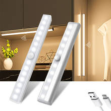 6/10/30/60 LED PIR Motion Sensor Night Light Dimmable Closet Lights LED Under Cabinet Light for Cupboard Wardrobe Stairs Kitchen 2024 - купить недорого