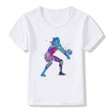 Camiseta con estampado de jugador de voleibol de acuarela para niños, camiseta con diseño de gimnasio, camiseta personalizada para niñas, ropa de verano para niños 2024 - compra barato